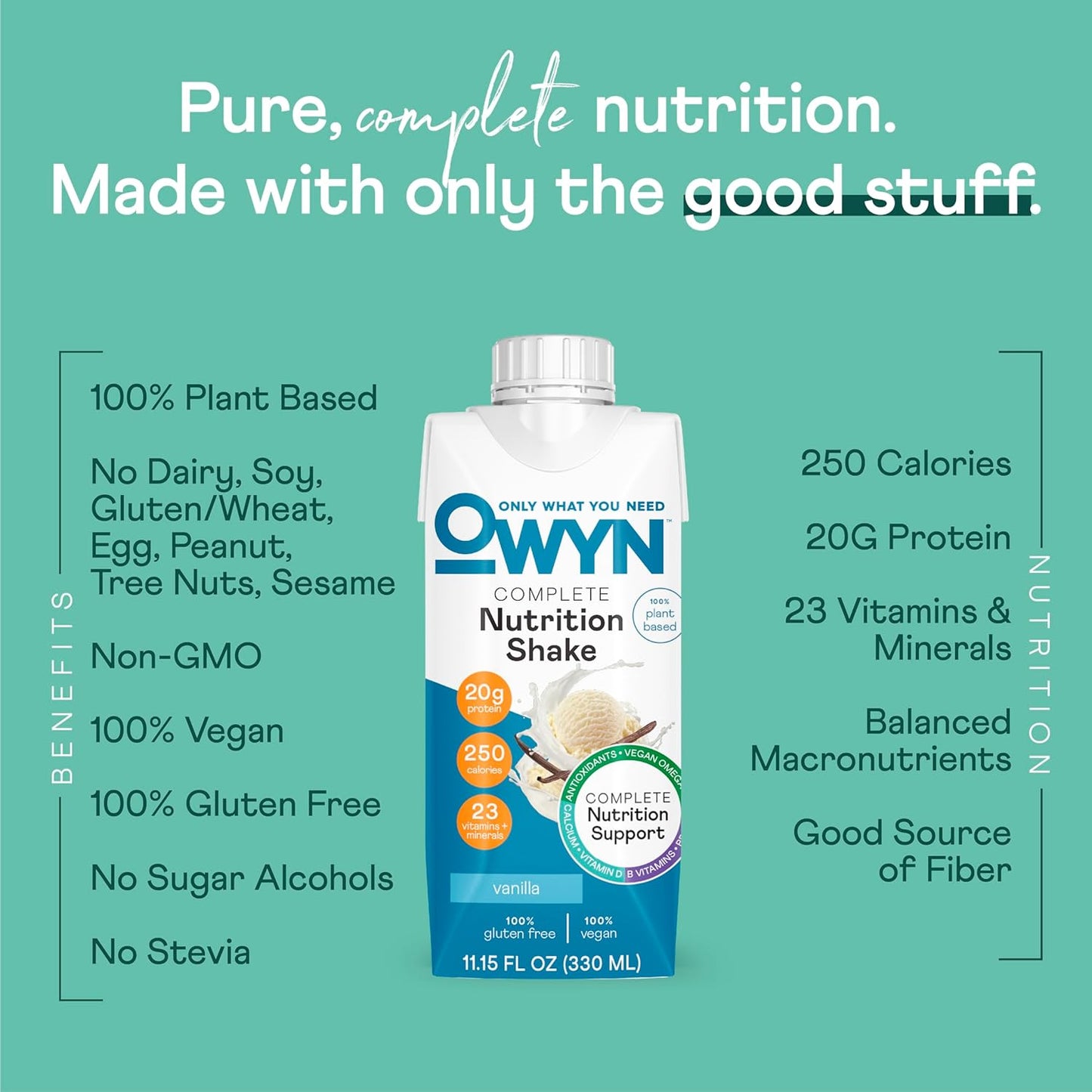 OWYN Only What You Need Vegan Complete Nutrition Protein Shake, 20g plant based protein